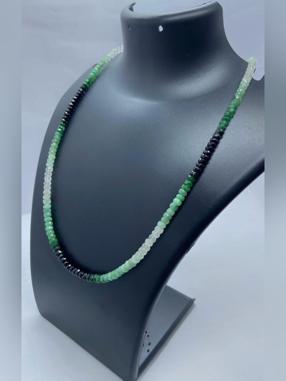 925 Silver Emerald Gradient Faceted Gemstone Necklace with Matching Studs